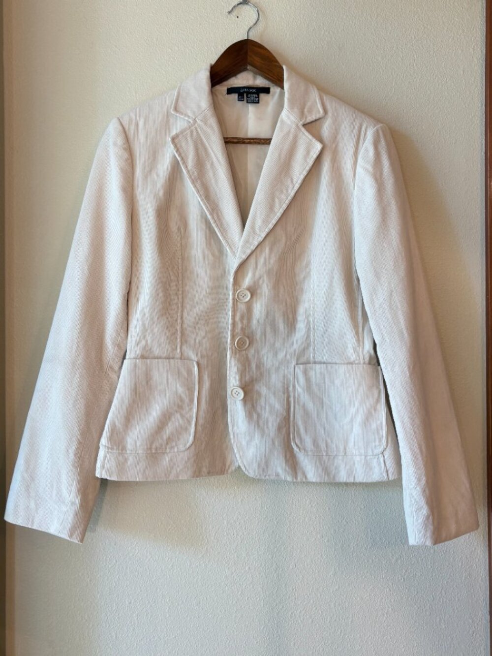 EUC Zara Ivory Corduroy Blazer Tailored Fitted Functional Pockets Size L Classic
